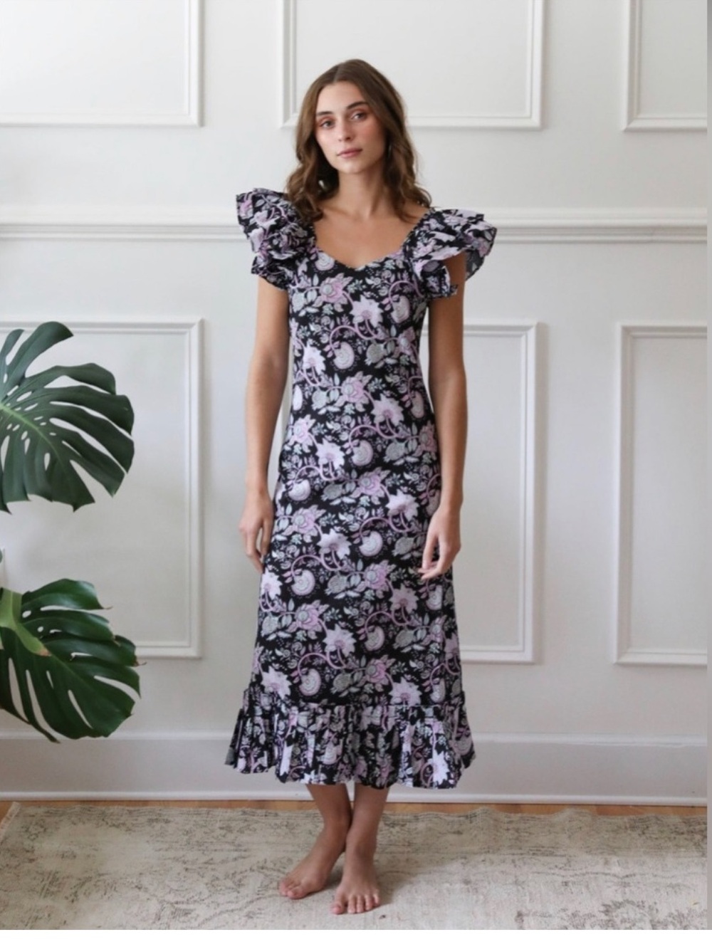 Mille resort klara flutter sleeve floral midi dress